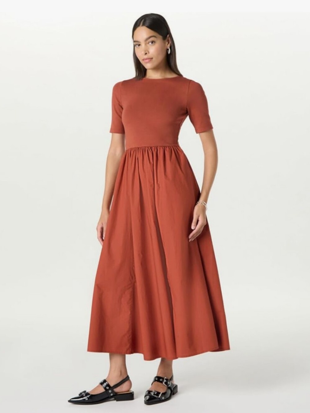 The Drop Womens Barrett Short Sleeve Mixed Media Maxi Dress Cotton